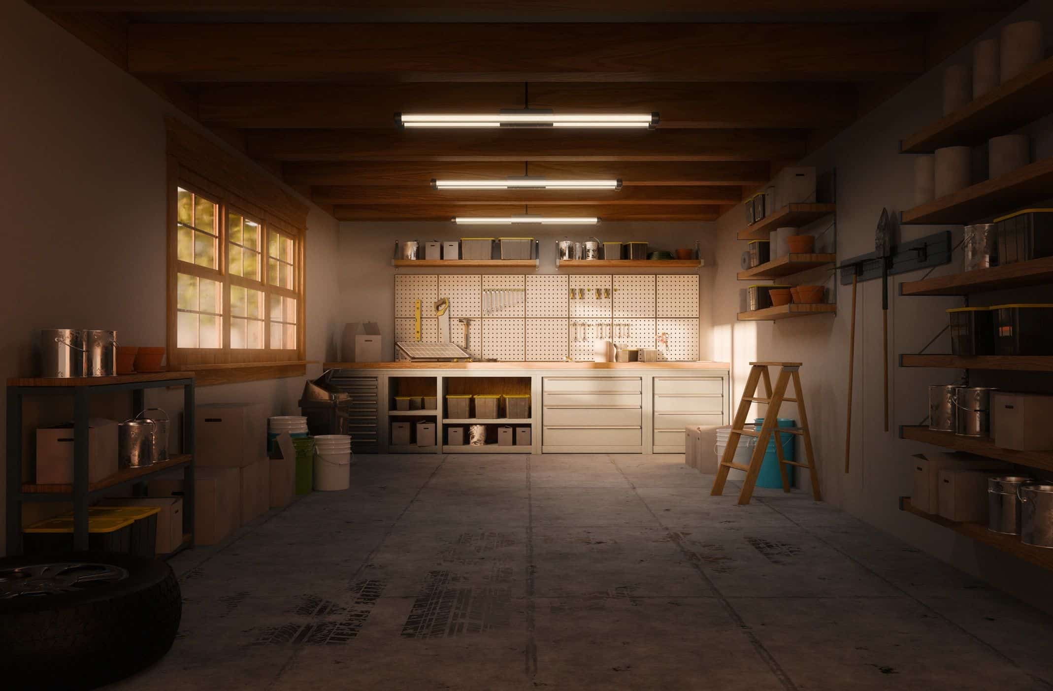 Sunlit garage interior ready for a workshop